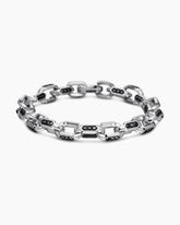 Faceted Chain Bracelet in Sterling Silver with Black Diamonds, 9.5mm